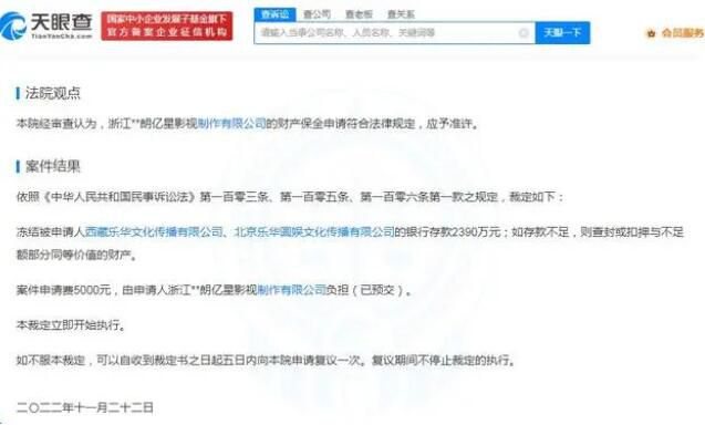 樂華被凍結2390萬財產 因合同糾紛