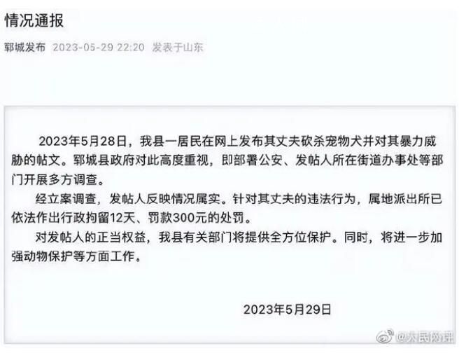 人民網評男子殺狗嚇妻 向家庭暴力堅決說不