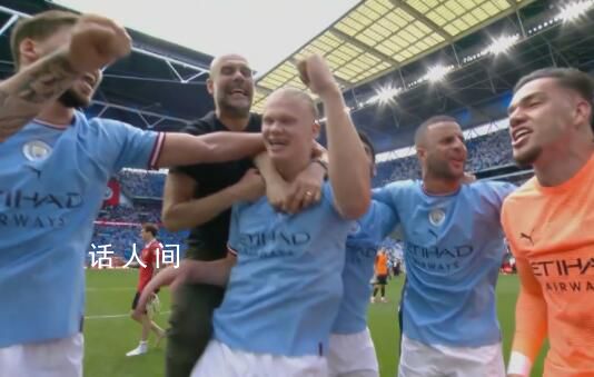 瓜帥跳到哈蘭德身上慶祝奪冠 曼城2比1擊敗曼聯