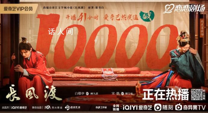 《長風渡》熱度破萬 成為站內(nèi)歷史熱度最快破萬的劇集