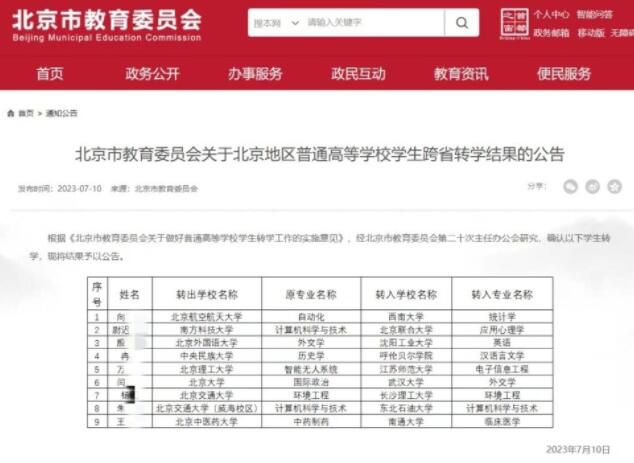 北大學生轉學至武大 是由于個人身體原因轉學
