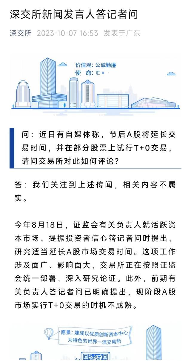 節(jié)后A股試行T+0傳聞不屬實 官方回應(yīng)