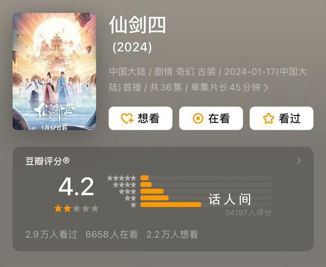 《仙劍四》豆瓣開(kāi)分4.2 《祈今朝》豆瓣開(kāi)分5.1