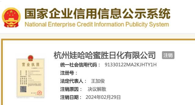 娃哈哈持股日化公司注銷 注銷日期2024年2月29日