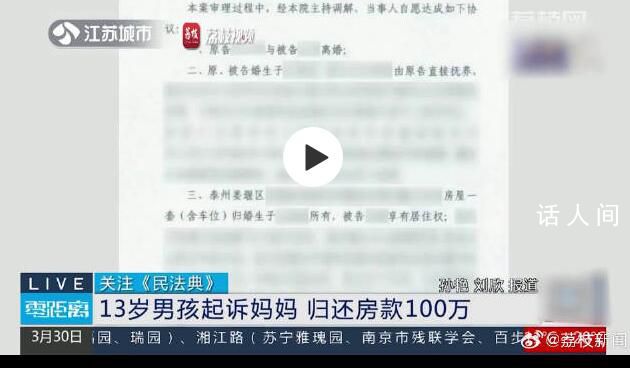 13歲男孩起訴媽媽歸還100萬房款 具體什么情況怎么回事